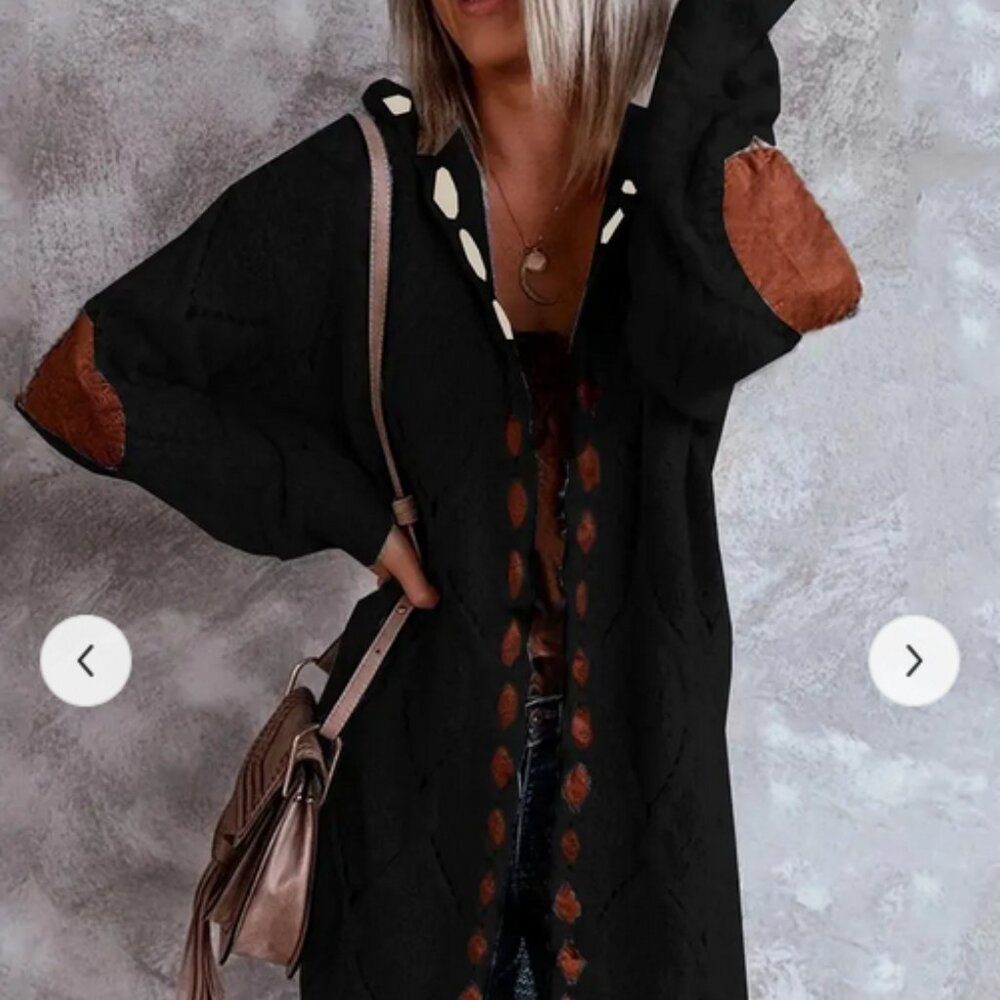 NEW Plus 5XL KHAKI Women Elegant Stitched Long Cardigan Knit Sweater Hoodie Coat